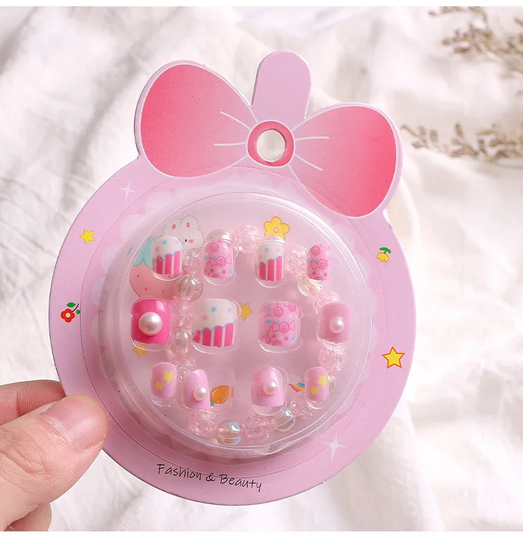 12 Pcs Press on Nail Full Cover Artificial Children Nails Lovely Gift for Children Little Girls Kids False Nail
