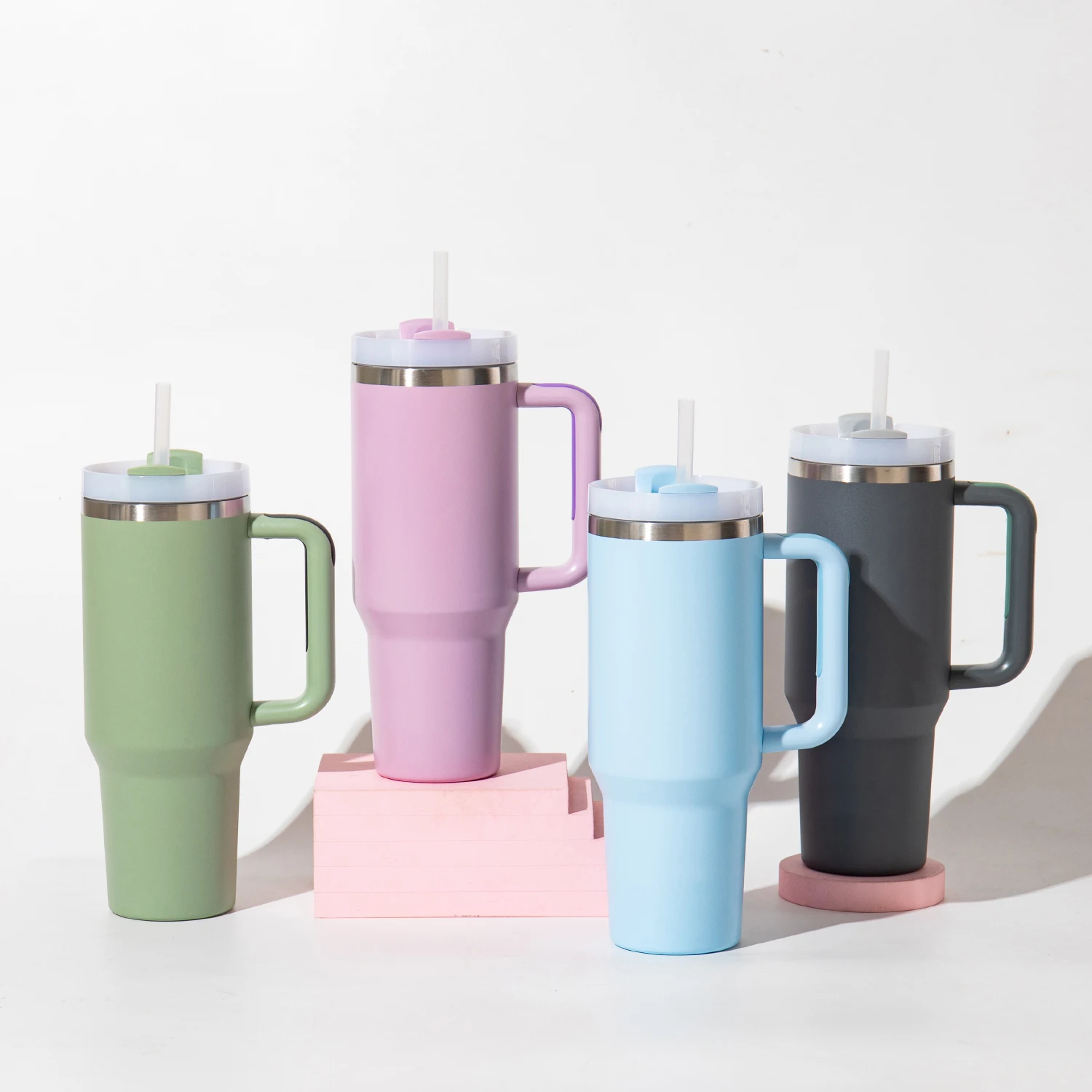 Custom spill proof Stainless Steel 40Oz Glass Mug Tumbler With Handle And Straw