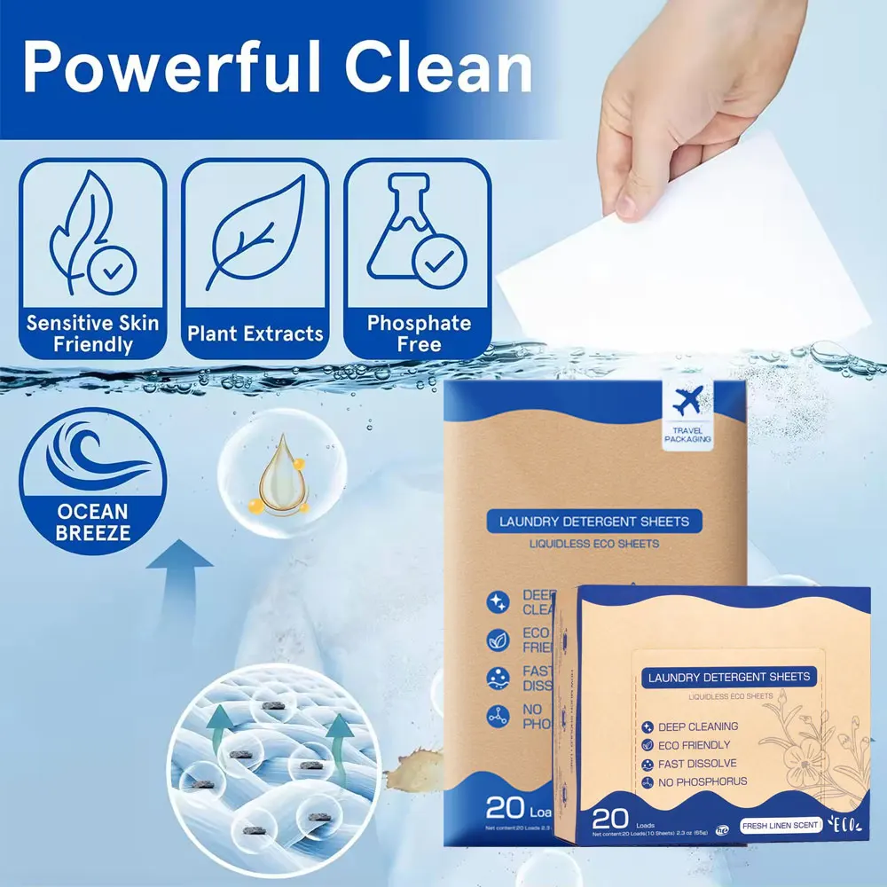 eco-Friendly Biodegradable Laundry Sheets Plant Extract Concentrated Laundry Detergent Strips