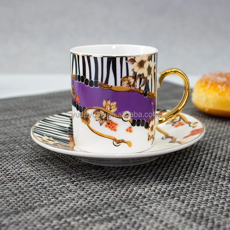 Fine Porcelain New Bone Arabic Full Printed Design Gold Fancy Turkey Tea Wholesale Coffee Cups And Saucers