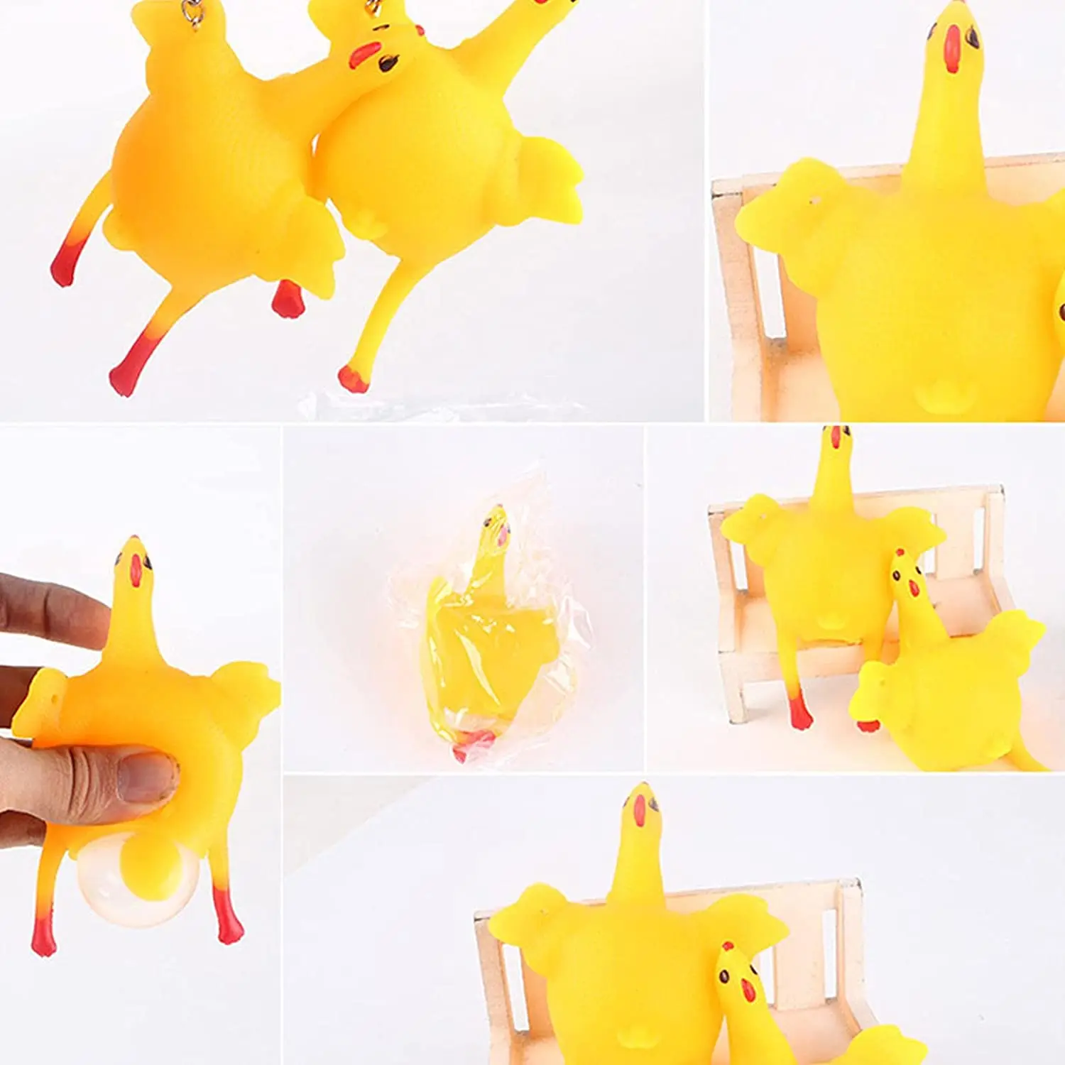 Stress Toys Relief Vent Tricky Toys Creative Squeeze Chicken Laying Egg Key Chain Funny Decompression Chicken Squeeze Toy
