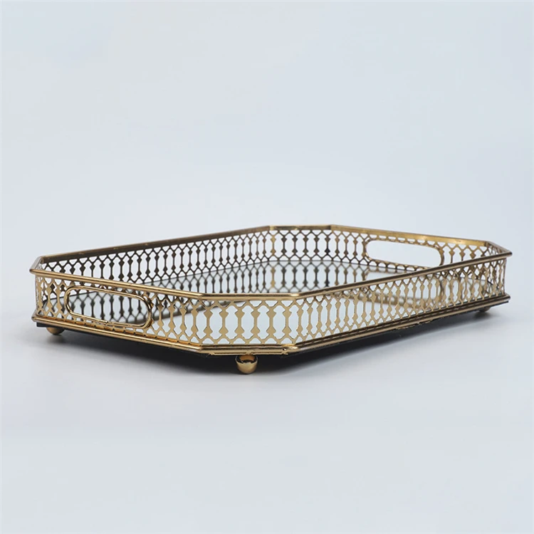 Mirror Tray Table Perfume Vanity Home Decor Round Jewelry Luxury Gold Glass Acrylic Serving Decorative Retro Antique Mirror Tray