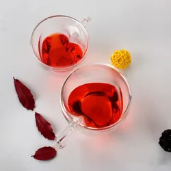 Manufacturer high borosilicate 180ml 6oz double wall glass cup heart love shaped glass coffee tea cup heart glass mug