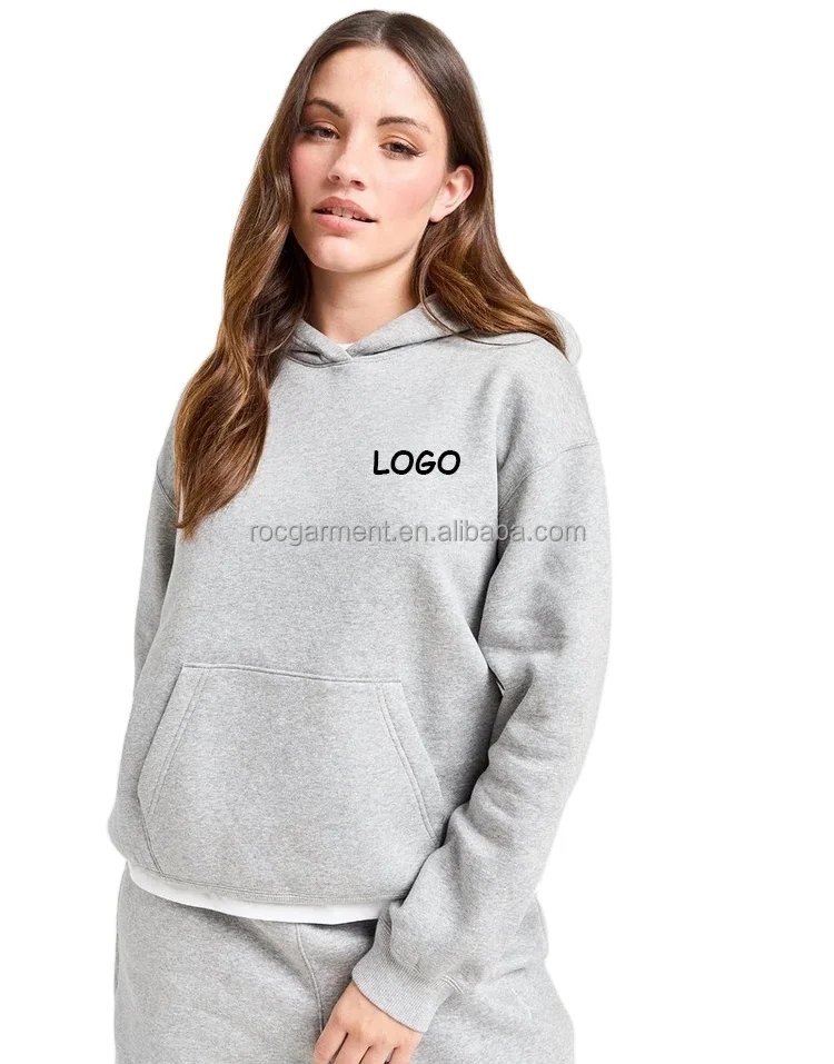 Drop Shoulder Screen Print Pullover Fleece Winter Clothes For Womens Fashion Grey Hoodie