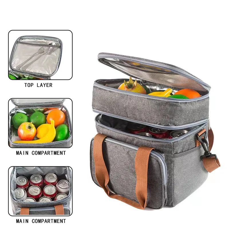 12L Large Insulated Lunch Bag Waterproof Reusable Cooler Lunch Bag Double Deck Lunch Bag for Adults Work Picnic Travel Camping