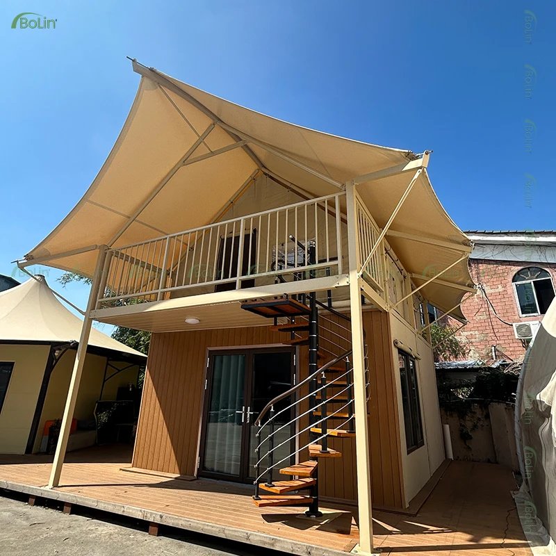 Prefab Boutique Lodges Outdoor Bilayer Glamping Hotel Wave Tent With Bathroom Tent House
