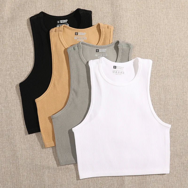 Factory Directly Sale European And American Thread Yoga Running Fitness Knit Sleeveless Crop Tank Tops For Women