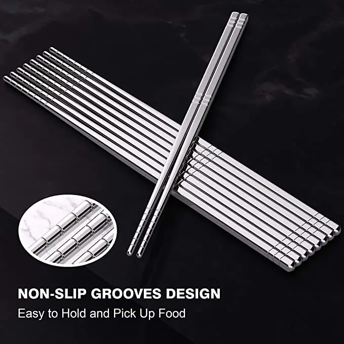 Premium Reusable Dishwasher Safe Lightweight Easy to Use Metal Chop Stick 304 Metal Stainless Steel Chopsticks