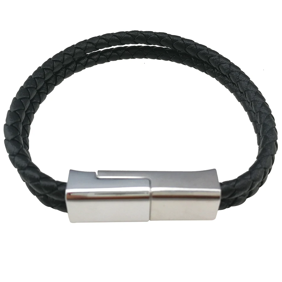 Men's Handmade Braided Leather Data Cord Bracelet Charging Cable USB Cables Charger