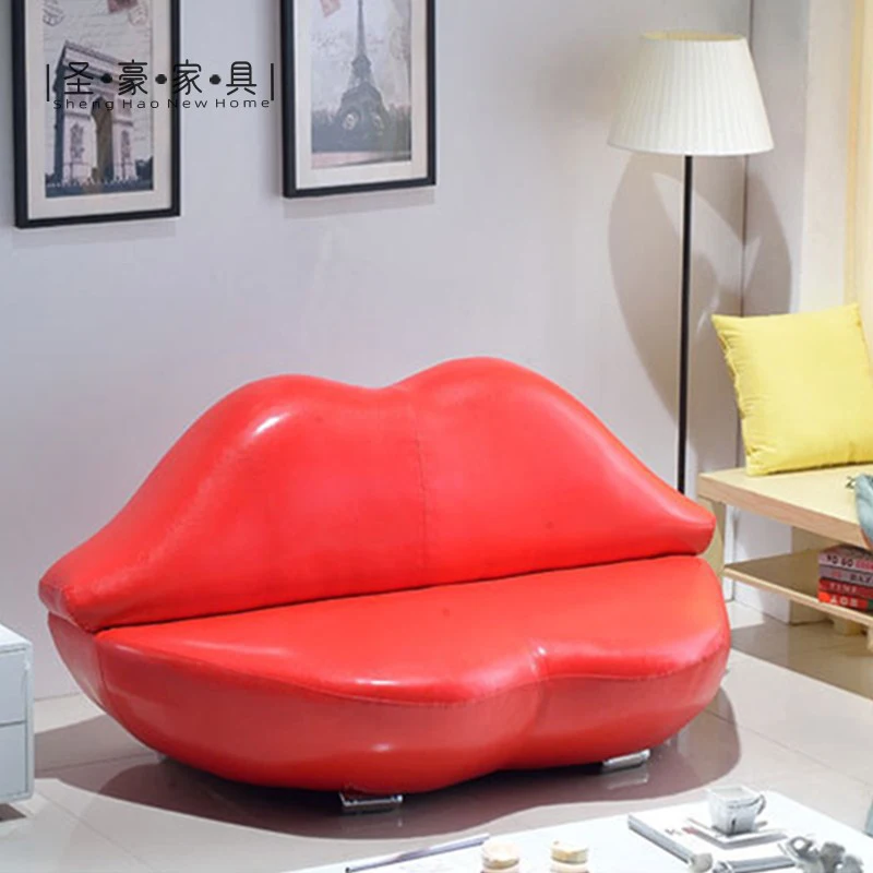 European 2 seaters velvet living room recliner sofa leather lips shaped small sofa