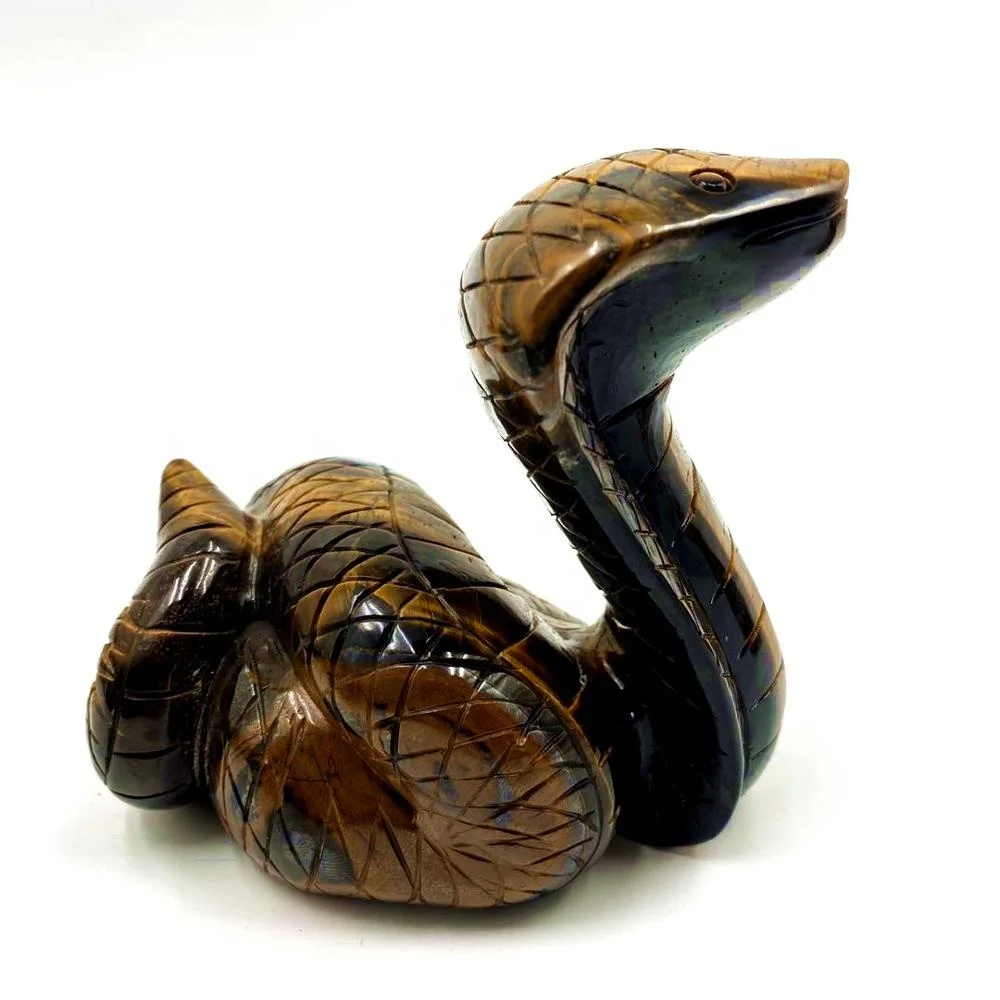 High quality natural crystal carving animal art sculpture gemstone folk crafts tiger eye crystal snake for decoration