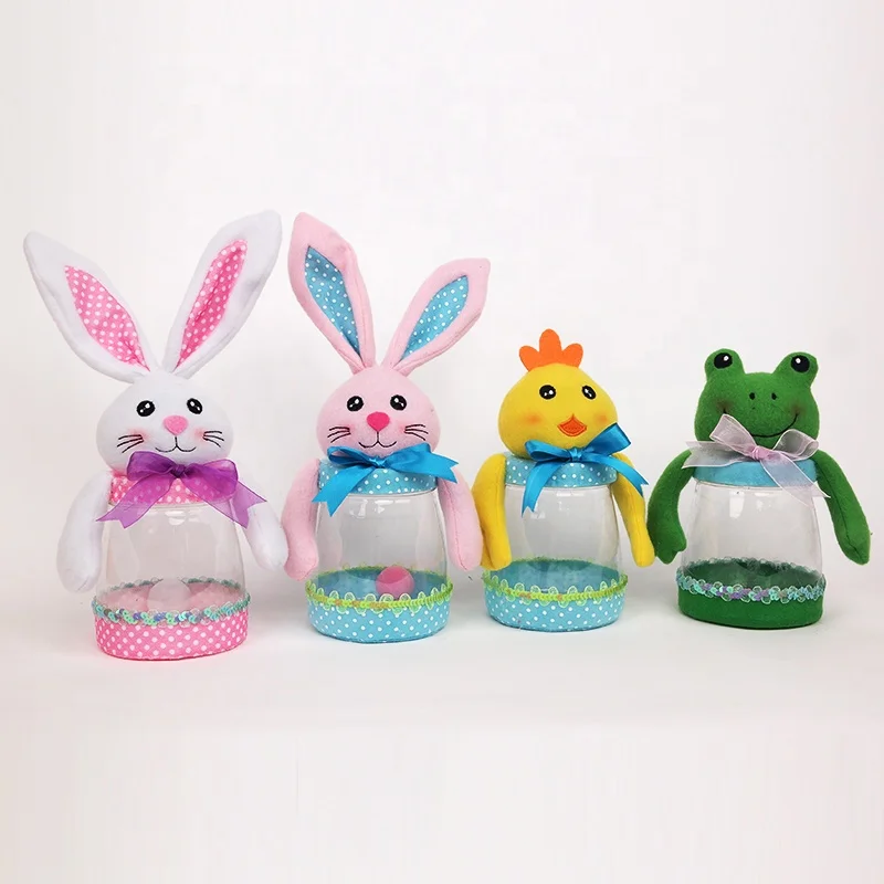 
Cute Animals Design plush bunny sale supplier customized gifts container plastic Decoration easter candy jar 
