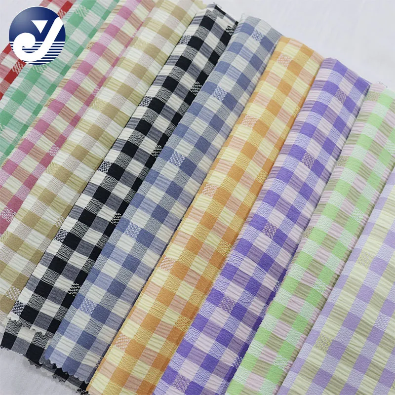 Harvest new design yarn dyed terylene rayon gingham twill fabric for dress pants and suits
