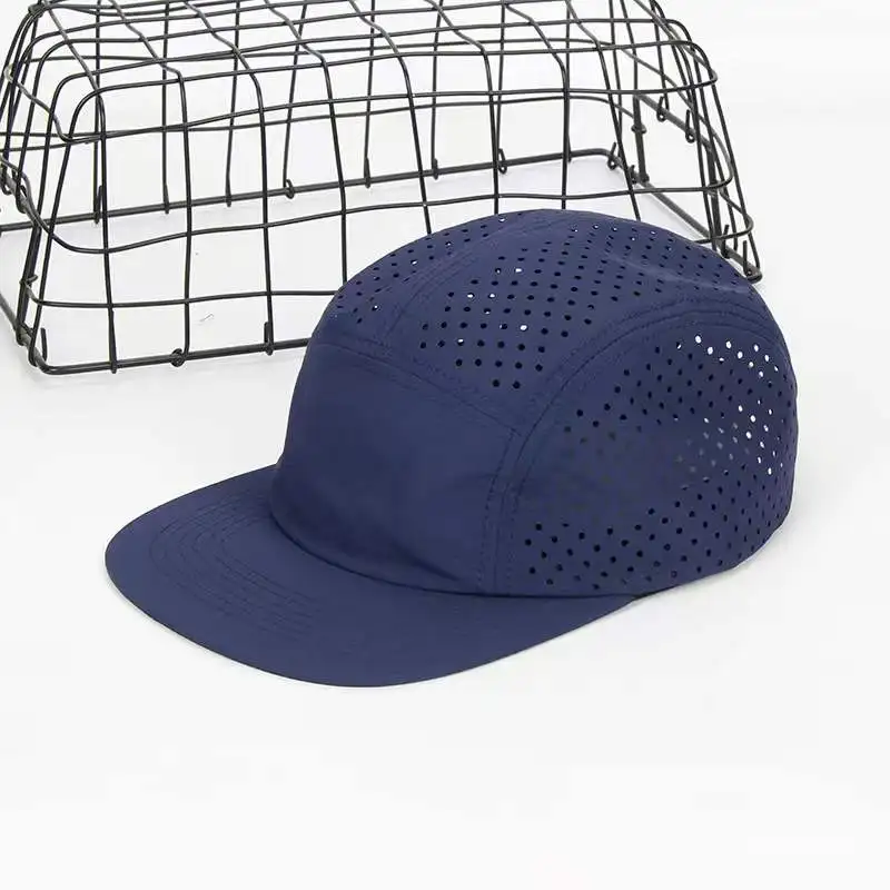Wholesale Snapback Waterproof Running Hats Quick Dry Five Panel Camp Cap Laser Cut Perforated Sport Cap Nylon 5 Panel Caps
