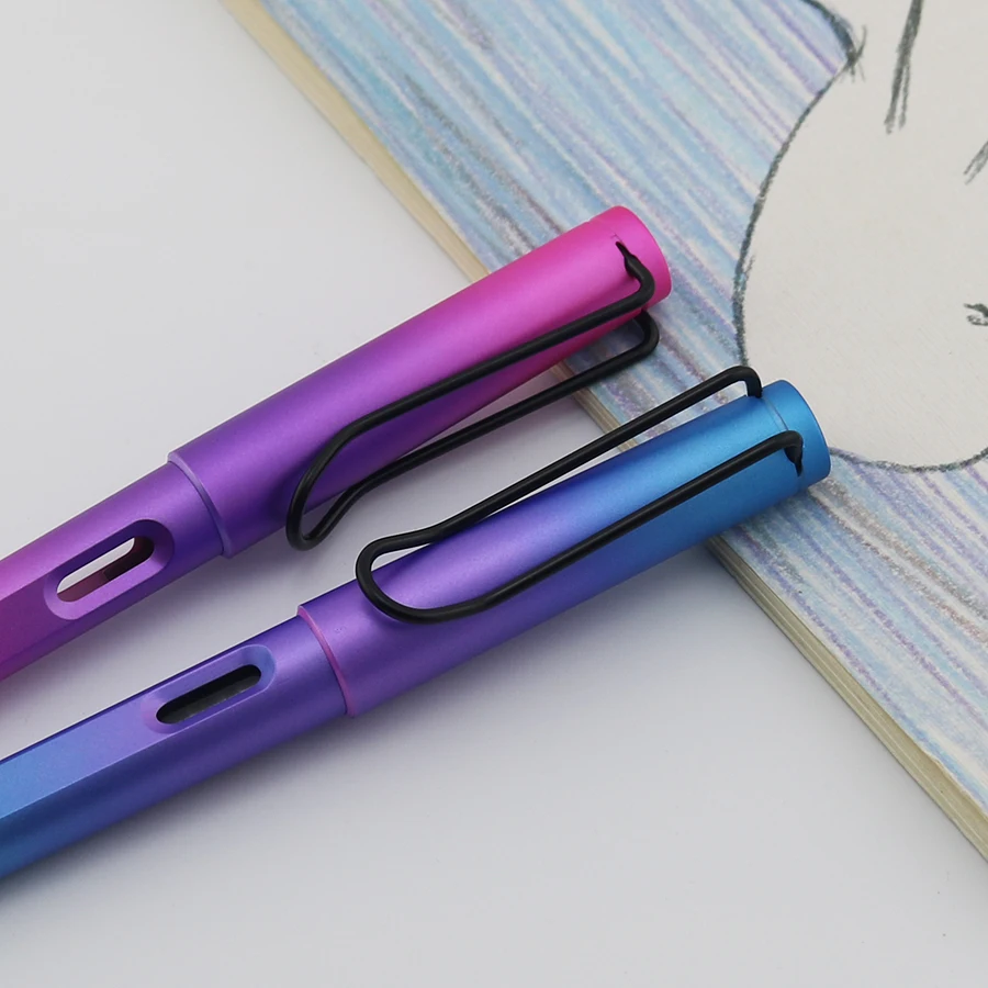 Pretty Practical Gradient Color Holder Plastic Fountain Pen EF Tip Black Blue Ink Quick Ink Output Office School Writing Pen