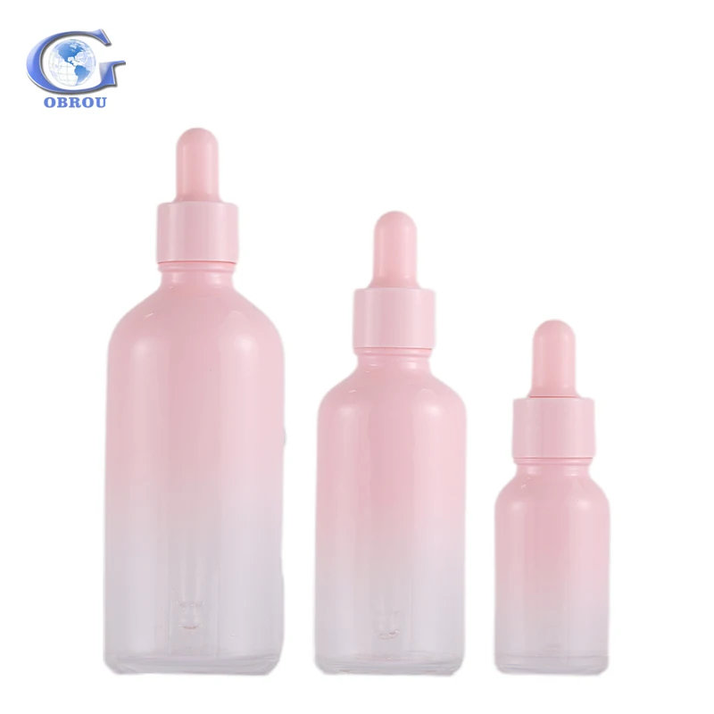 5ml 10ml 20ml 30ml 50ml 100ml 40zs serum gradient pink color essential oil dropper bottle glass cosmetic jar roller pump bottles