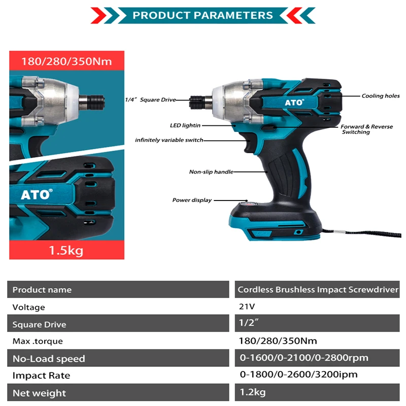 ATO A8031 Easy to Clean Power Tools Exquisite Impact Drill Quick Charging cordless screwdriver charger crown 14 v