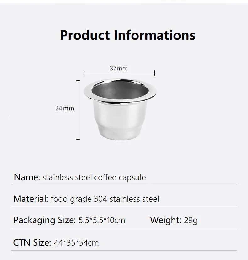 Wholesale Price Factory Direct Sales 304 Stainless Steel Advanced Empty Coffee Capsules