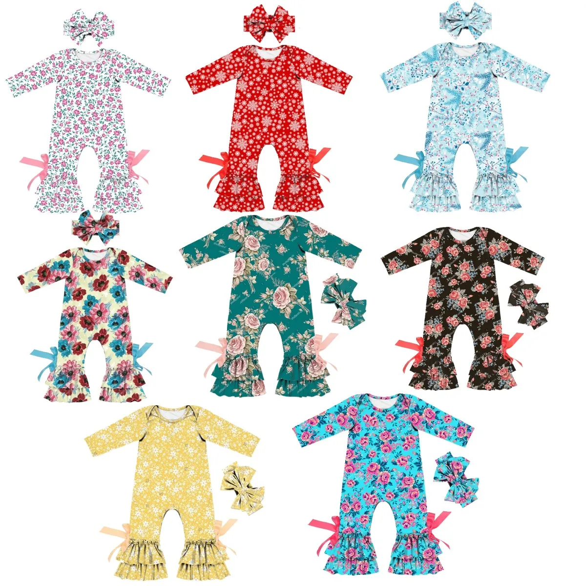 Lovely snowflake prints winter toddler girl clothes brushed milk silk ruffle jumpsuits for girls 5 year winter clothes for girls