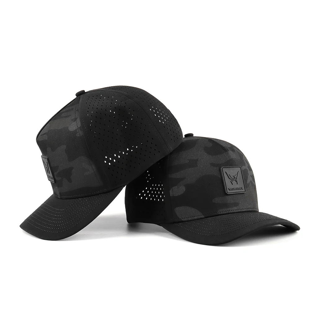Custom  embroidery thread 5 Panel Rubber Logo Luxury Baseball Cap,Waterproof Two Tone Perforated Hat,camo hydro baseball hat