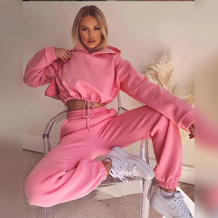 Tracksuit Two Piece Pants Set Crop Top Bandage Casual Sets Fall 2021 Women Clothes