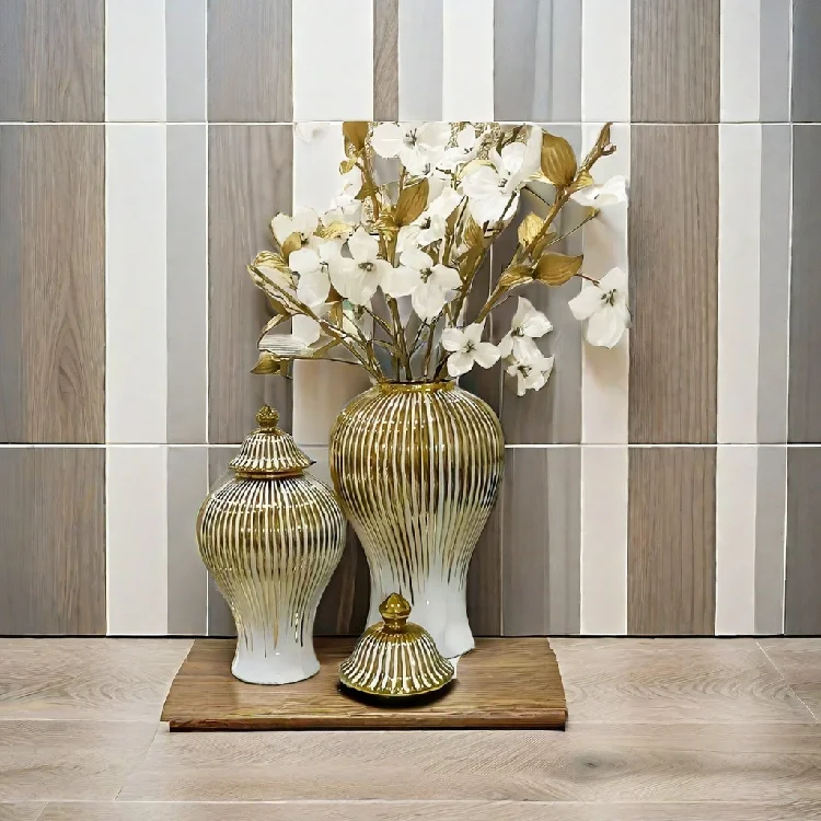 Luxury large chinese ceramic vases for decoration General Jar with Gold Plating Flower Vase Decorative Home Accent