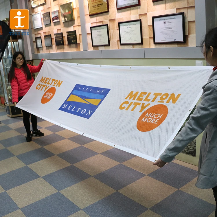 Light Polyester Printed Mesh Banner Factory Directly Printing Fence Mesh Fabric Banner Scrim Banner with Eyelets