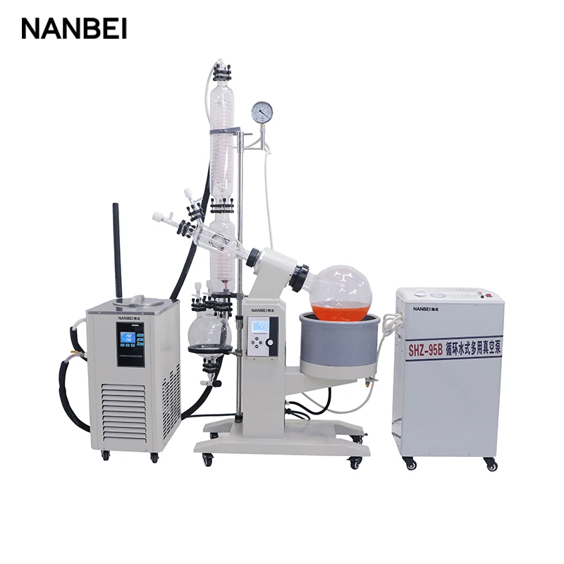 NANBEI Vertical Industrial Lab Distillation Equipment Double Condenser 50 l Rotary Evaporator With Chiller And Vacuum Pump