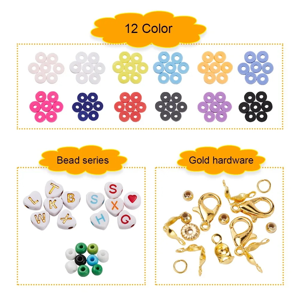 New Creative Acrylic Handmade Polymer Clay Beads 12 colors Fashion Made DIY Jewelry Accessories Soft Clay Bracelets Set for girl