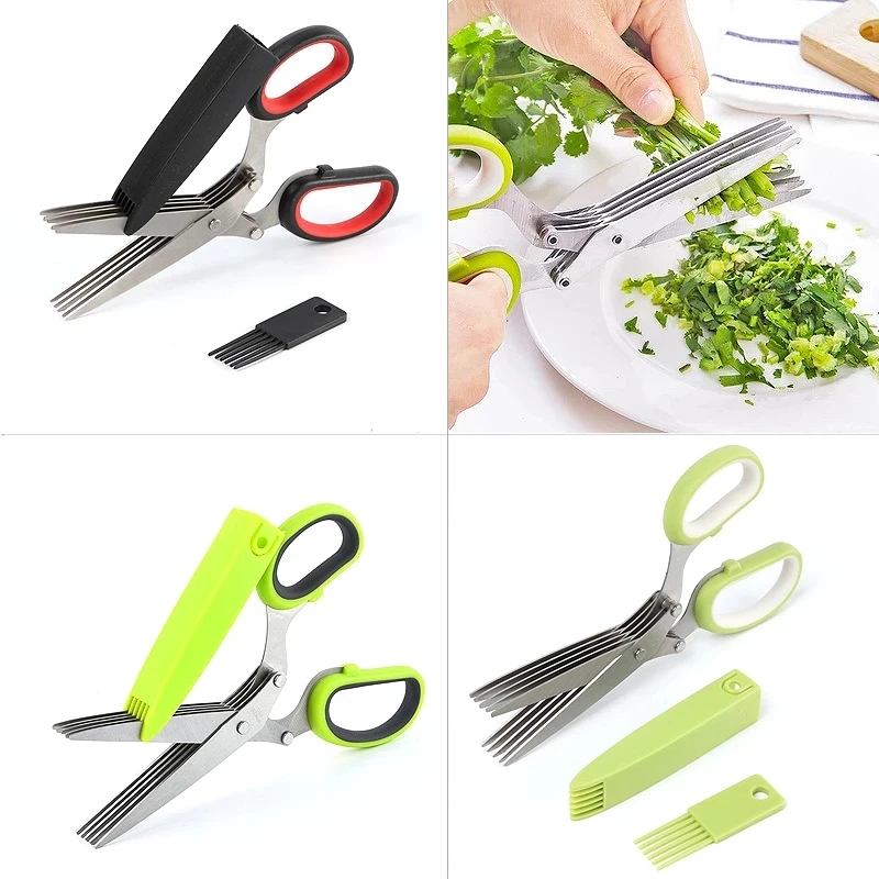WONDERFUL Hot Sale KItchen Multifunctional Stainless Steel Scissors Scallion Herb Laver Spice Multi-Layers Vegetables Scissors