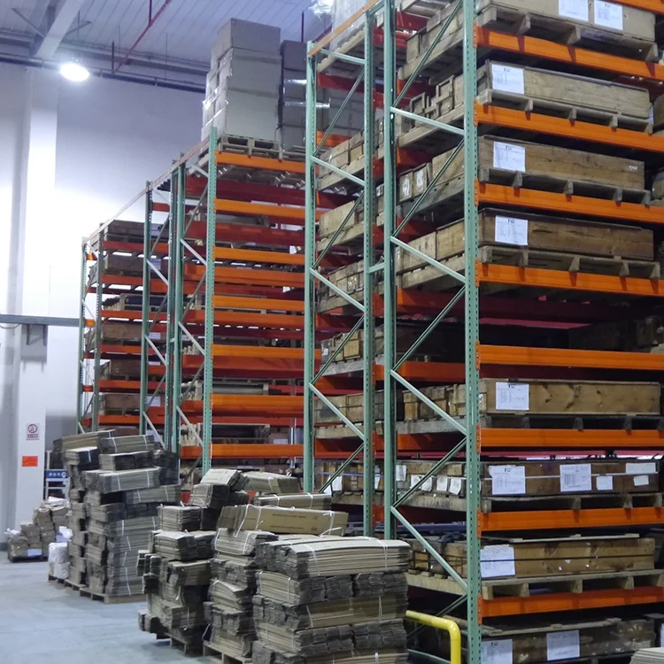 Heavy Warehouse American Teardrop Green and Orange Selective Pallet Racking