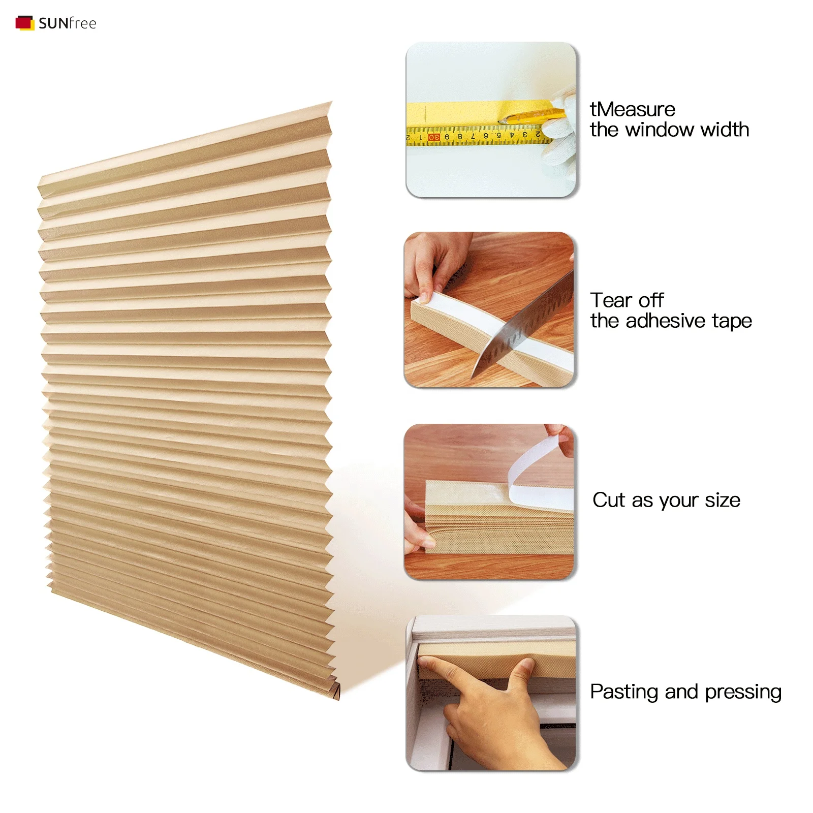 Easy Fix Temporary Non-Woven Pleated Blind Adhesive Paper Plisse Curtain Blind With Clips