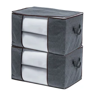 180g 3 Tiers Grey Breathable Wardrobe Organizer Bag With Handle Clear Window Non-woven Clothes Storage Bags