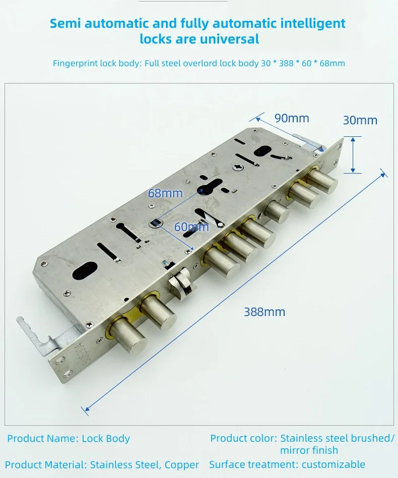 High Security Intelligent Fingerprint Lock Body Standard 6068 Mortise 240*24mm for smart Door Lock