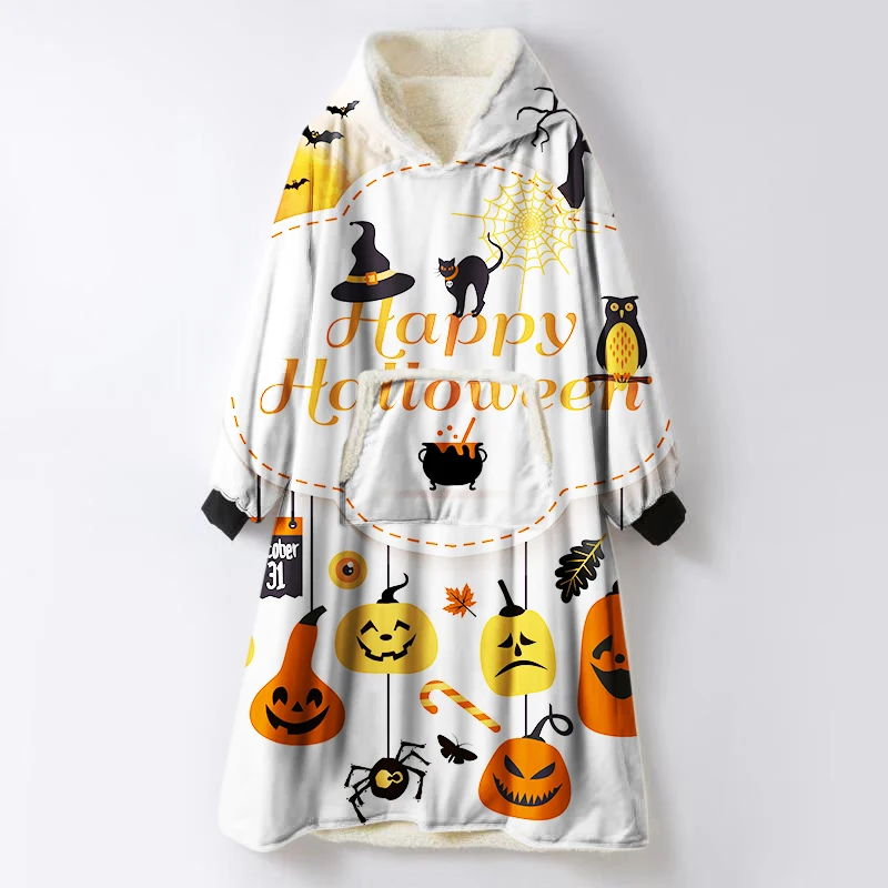 Winter Men Wholesale Warm Custom Pumpkin Fashionable Wash White Halloween Hoodies