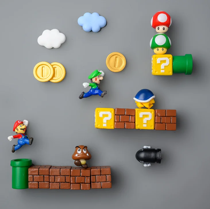 Hot selling DIY super Mary fridge magnet 3D three-dimensional set of Mario decoration cute small gift other toys for home decor
