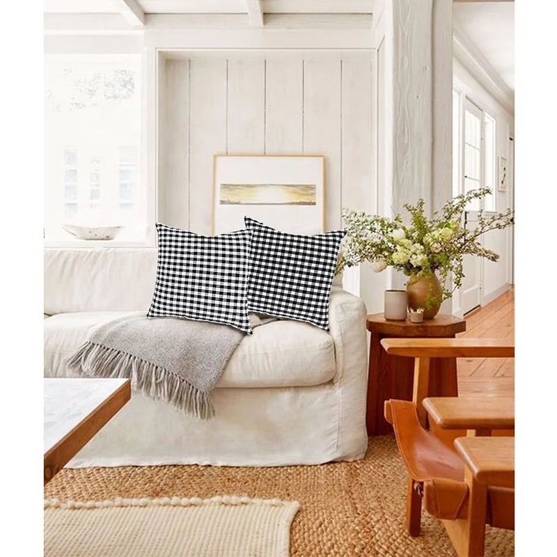 High quality home decoration cushion pillowcase black and white checked polyester sofa pillowcase