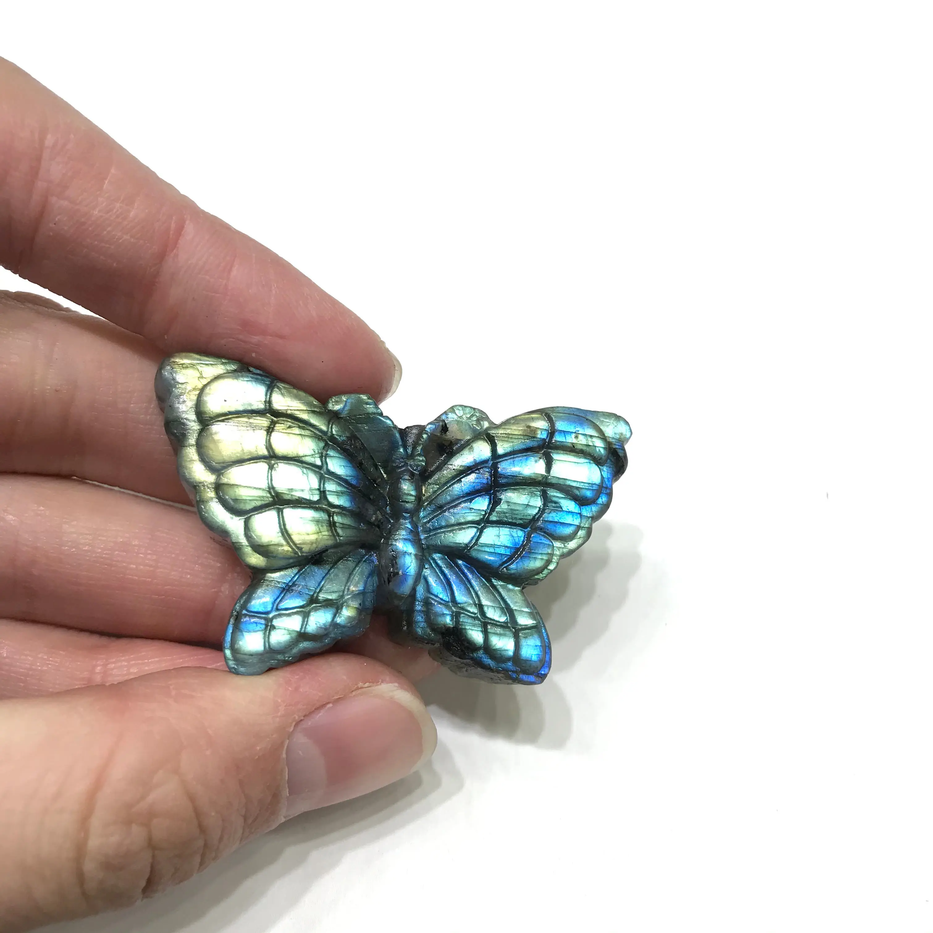 Natural Blue Green Golden Labradorite Crystal Butterfly Snake Buddha For Pendant Decoration