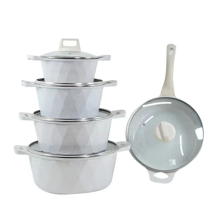 Manufacturers 12Piece  Double Layer Bottom Casserole Induction Stock Pot Cooking Frying Pan Cookware Sets Granite Aluminum