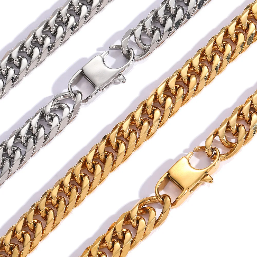 HOYON 7mm 9mm  7inch 16inch 30inches stainless steel miami cuban link chain 18k gold silver color cuban link chain nec