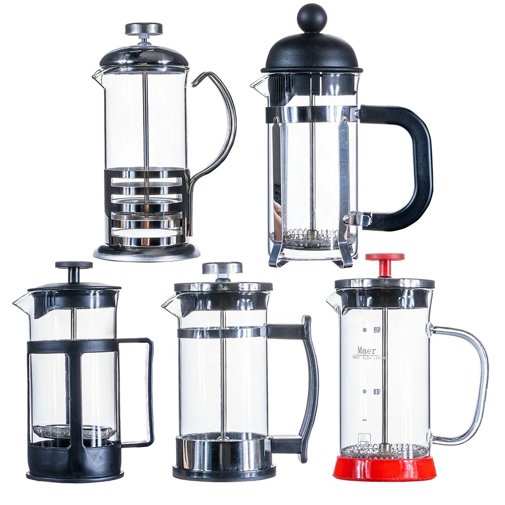 Home and office coffee tea maker Simple borosilicate glass French press pot glass teapot with bamboo stainless steel lid