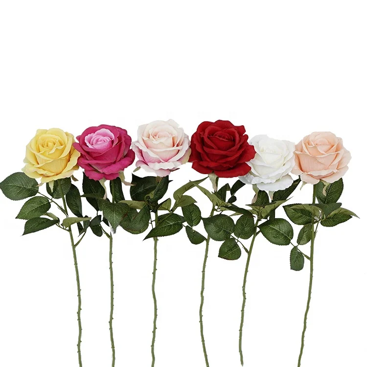 Wholesale Artificial Plant Pe Iron Polyester 60cm Single Faux Rose Flower For Home Office Hotel Wedding Decoration