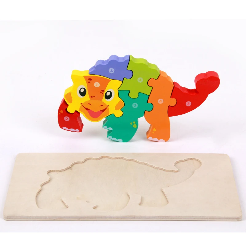 Cartoon Jigsaw Game Creative Animals Wooden Baby 3D Puzzle Math Play Education Sensory Montessori Wooden Puzzles Toys