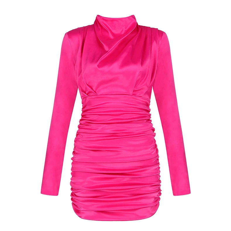 Female Slim Long Sleeve Party Dress Sexy Fashion Black Round Neck Short Skirt