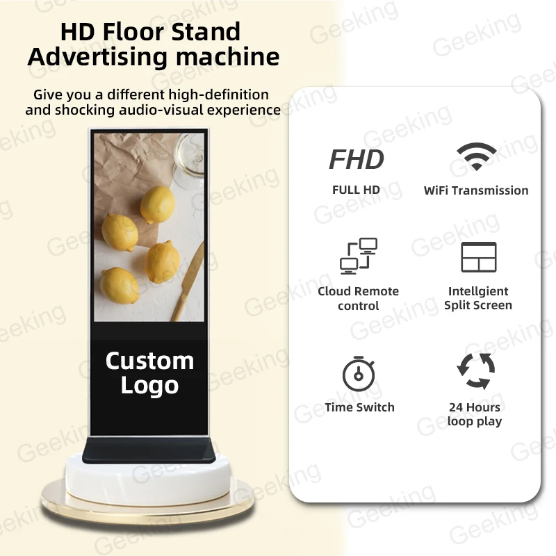 43 inch Standing ultra slim vertical indoor advertising kiosk non-touch HD video lcd screen totem digital signage and display