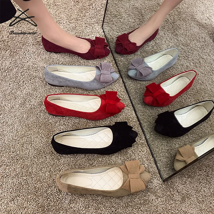 Womens Plus Size Ballet Pointed Toe Shoes Walking Slip on Loafers Ladies Women Bow Knot Ballerinas Flat