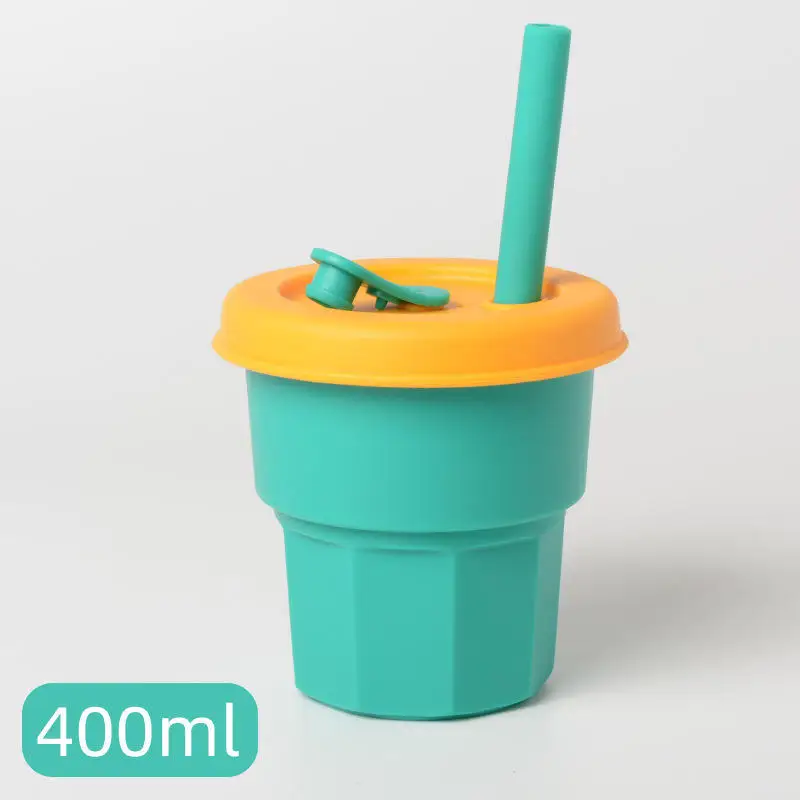 Reusable Water Bottle Sippy Cups Set With Lids Covers Toddler Baby Silicone Straw Cup