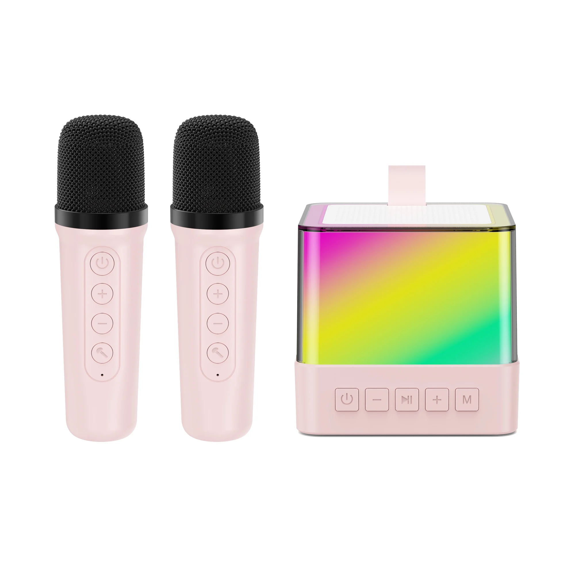 Party gift box with wireless microphone and small cubic box speaker with 1 microphone or 2 microphone