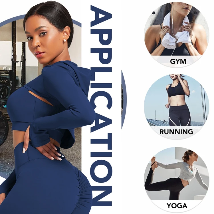 HEXIN Dropshipping Service Activewear 3 Piece Sport Tops And High Waist Leggings Women Yoga Activewear Set