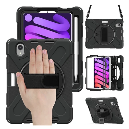 2021 Hot Overall Rugged Premium Silicone Hard PC Tablet Case for ipad mini 6 8.3 Inch with Shoulder Strap Hand Strap